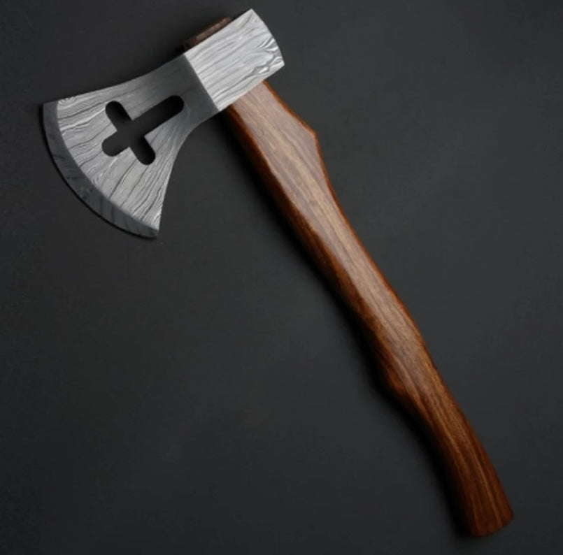 Custom Damascus Steel Axe With Rose Wood Handle
