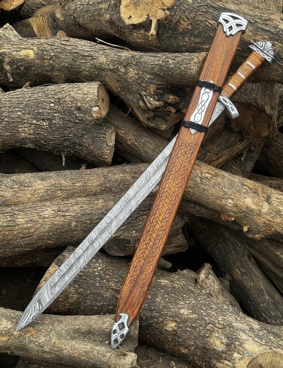 Damascus Steel Sword Viking Sword With Scabbard