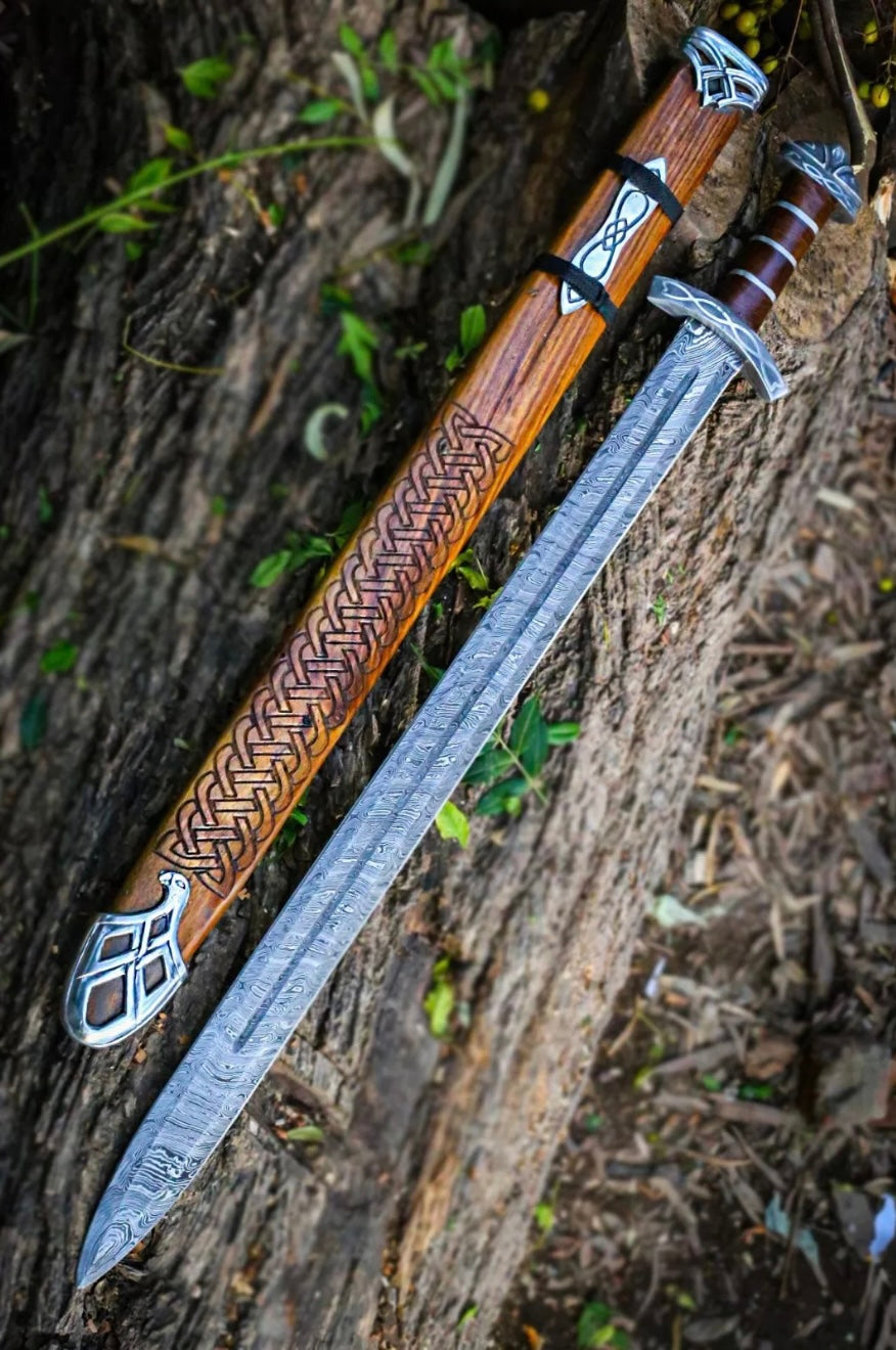 Damascus Steel Sword Viking Sword With Scabbard