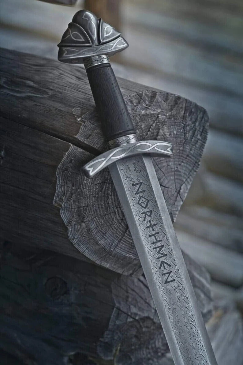 Custom Viking Sword Handmade Damascus Steel Sword Battle Ready Sword With Scabbard