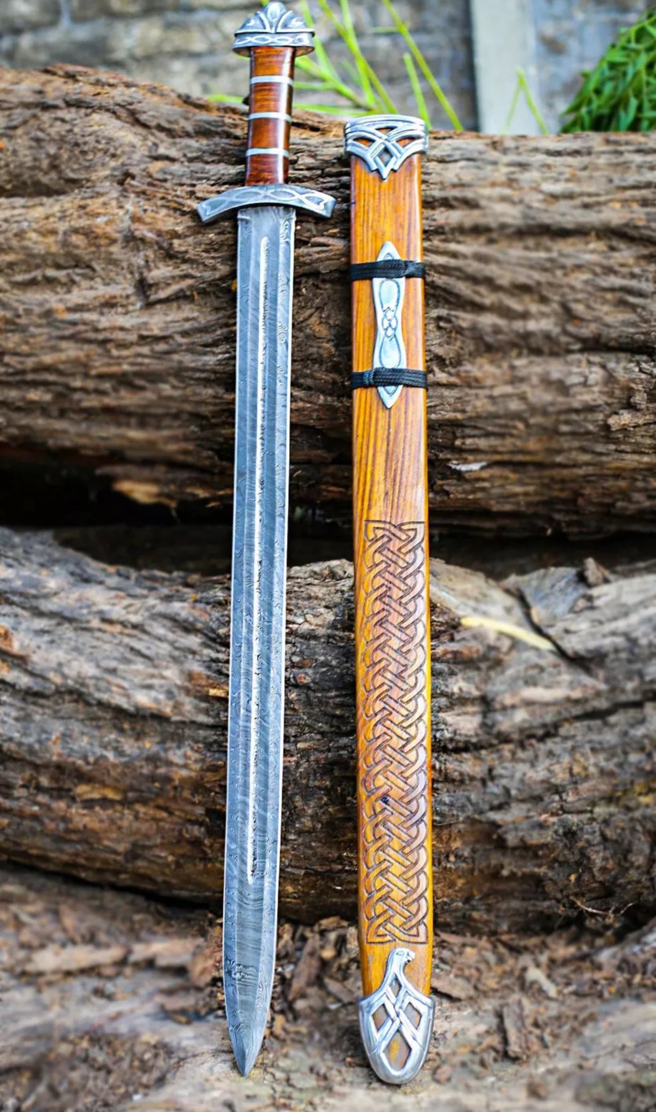 Damascus Steel Sword Viking Sword With Scabbard