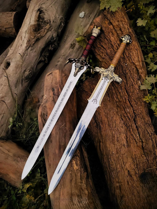 Pair Of Conan Destroyer Father's Sword Atlantean Sword King Cosplay With Leather Sheath