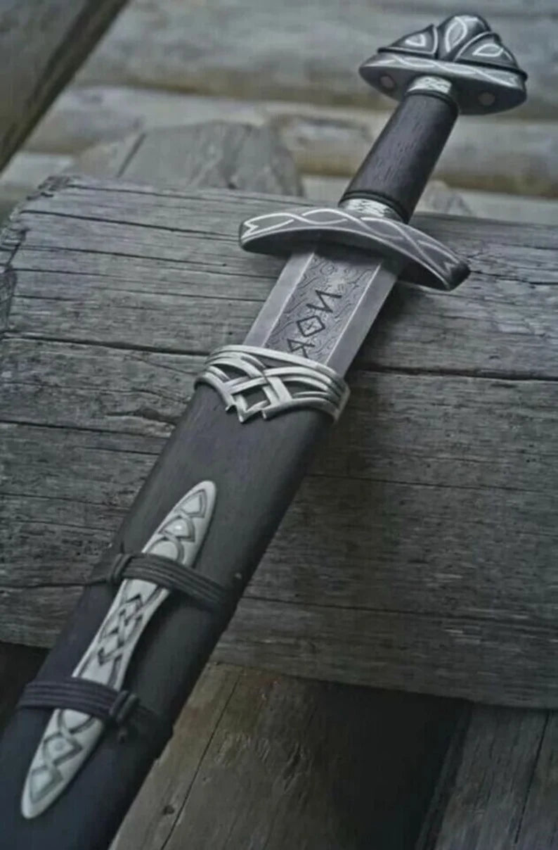 Custom Viking Sword Handmade Damascus Steel Sword Battle Ready Sword With Scabbard