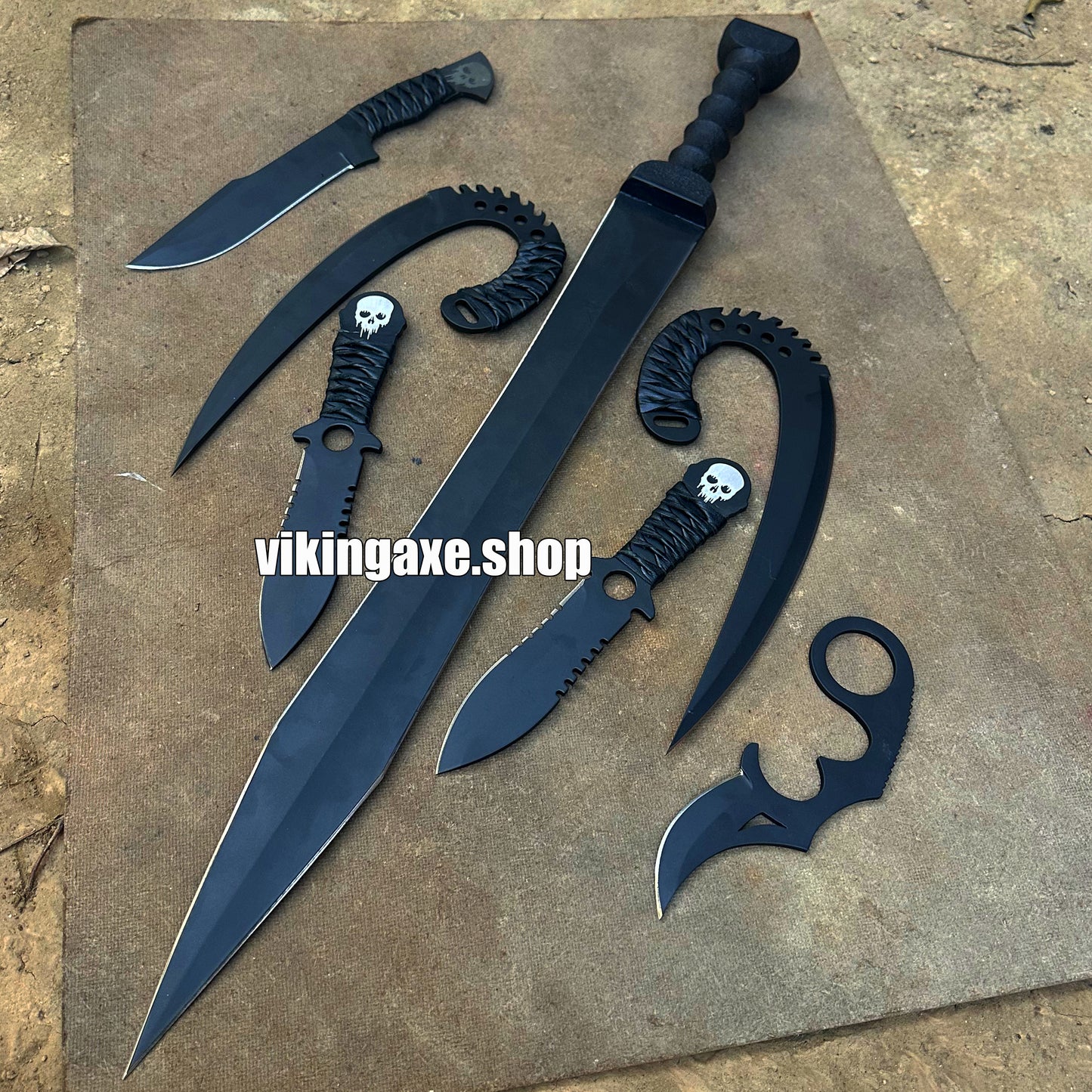 Custom Order 6 Pieces Sword And Knives Kit With Leather Sheath
