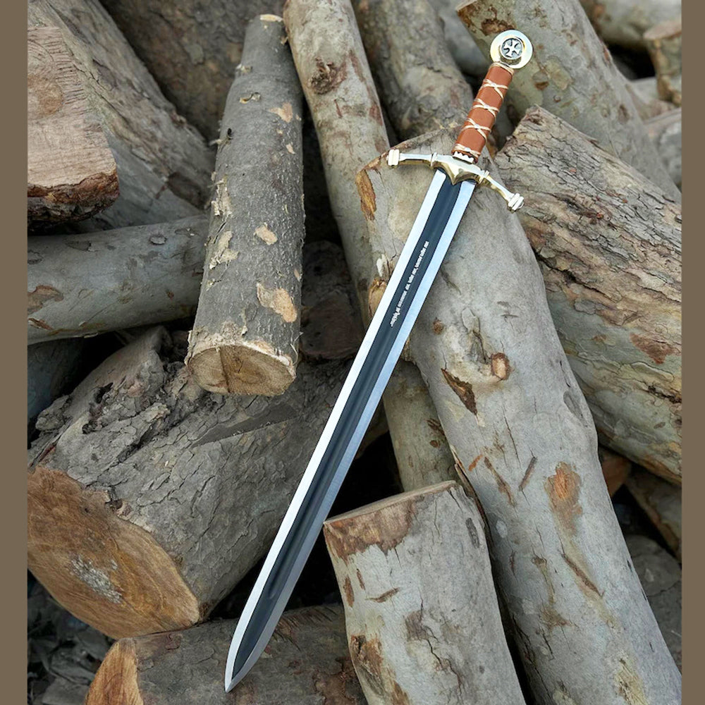 Scottish Knight Templar Sword Replica Brass Guard And Pommel With Leather Sheath