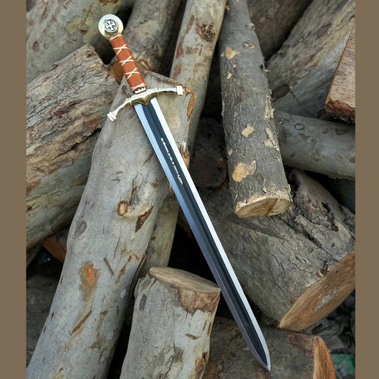Scottish Knight Templar Sword Replica Brass Guard And Pommel With Leather Sheath
