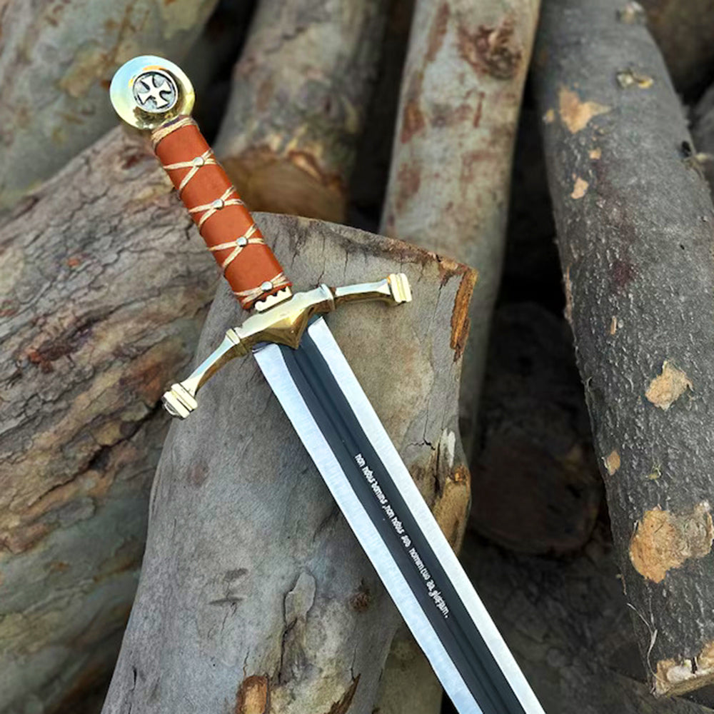 Scottish Knight Templar Sword Replica Brass Guard And Pommel With Leather Sheath