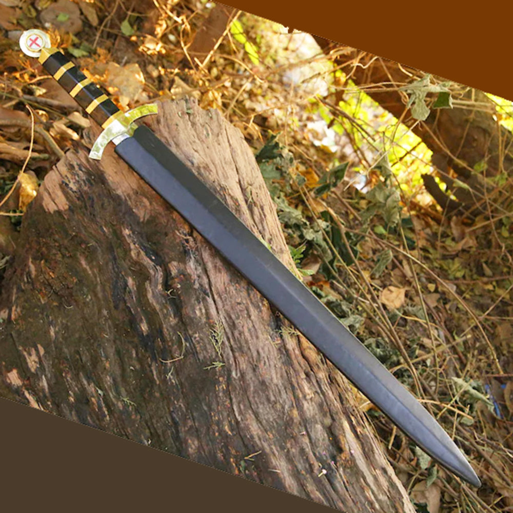 Scottish Sword Knight Templar Replica Sword Brass Guard And Pommel With Scabbard
