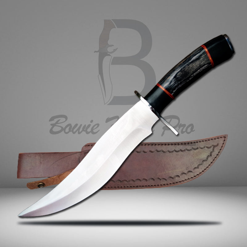 Hunting Bowie Knife Pro Stainless Steel Blade Bull Horn And Wood Handle Steel Guard With Knife Sheath VK-213