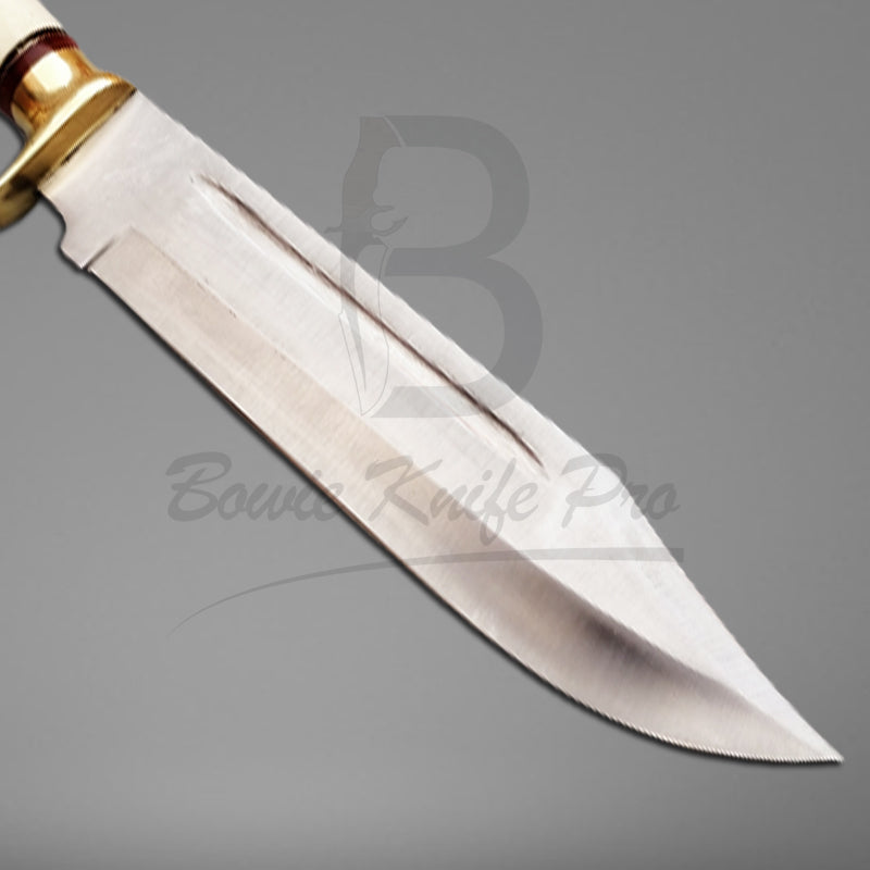 Pro Bowie Knife Stainless Steel Blade Bone Handle Brass Guard And Pommel With Knife Sheath VK-203