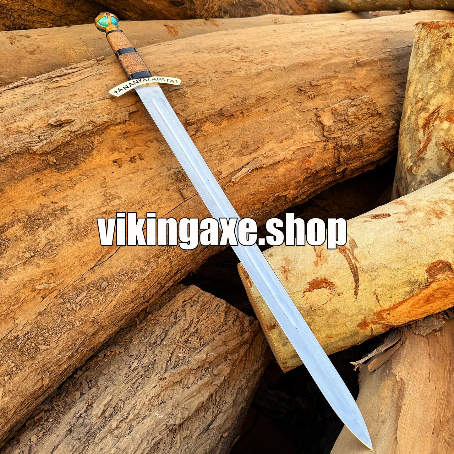 Handmade Viking Sword High Carbon Steel Blade Sharp Edges Brass Guard And Pommel With Leather Sheath