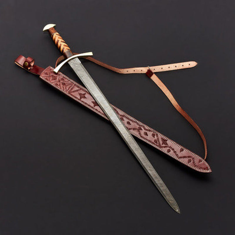 Custom Handmade Damascus Steel Sword | Viking Sword With Wooden Box VS-002
