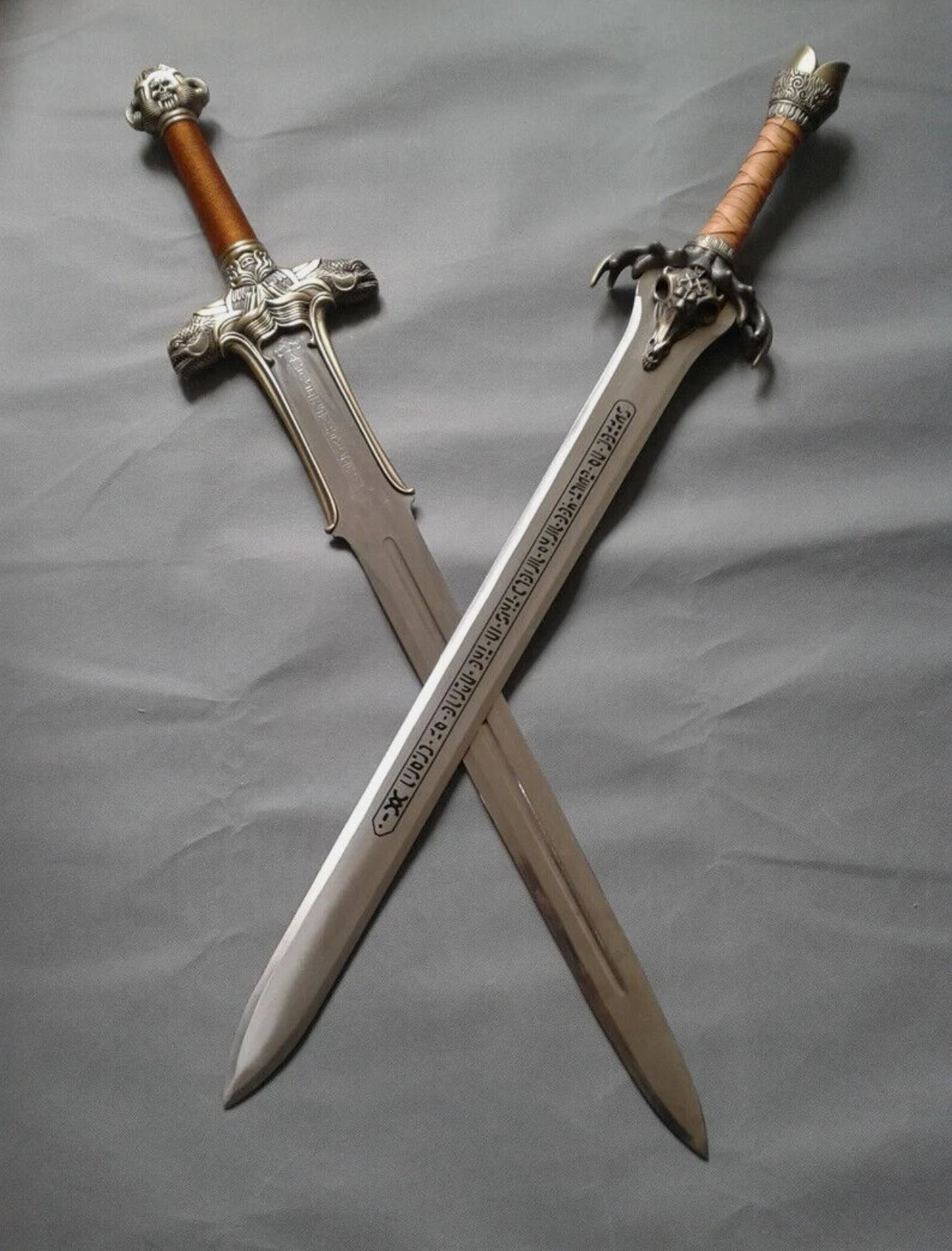 Pair Of Conan Destroyer Father's Sword Atlantean Sword King Cosplay With Leather Sheath