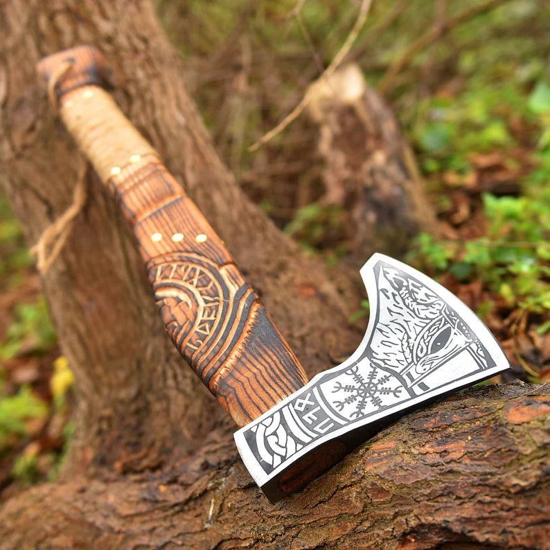 Custom Nordic Viking Axe Hand Crafted Axe Ash Wood Handle