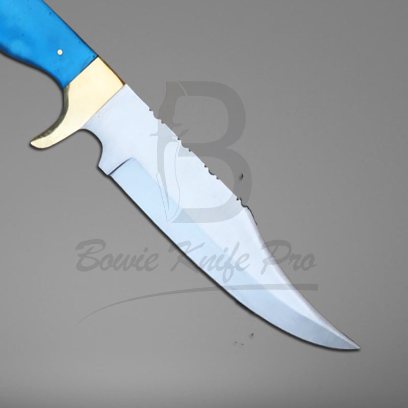 Huning Bowie Knife 440c Steel Blade Brass Guard And Pommel Blue Resin Handle With Knife Sheath VK-222