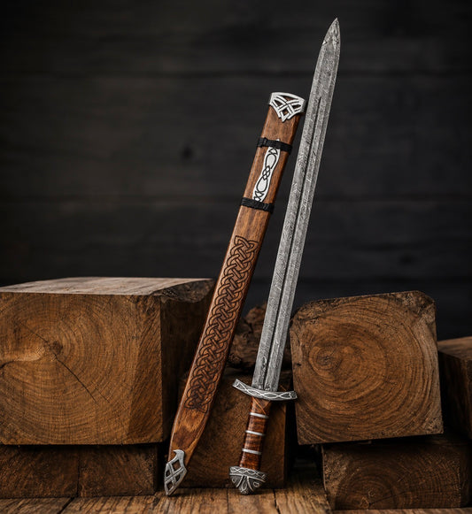 Damascus Steel Sword Viking Sword With Scabbard