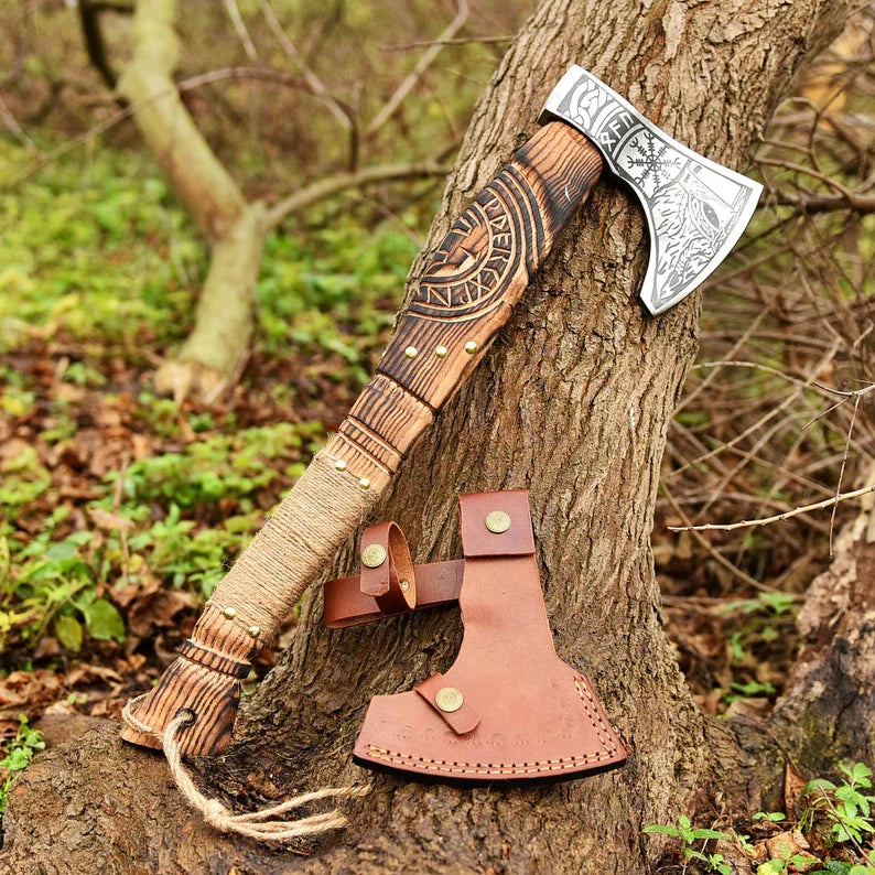 Custom Nordic Viking Axe Hand Crafted Axe Ash Wood Handle