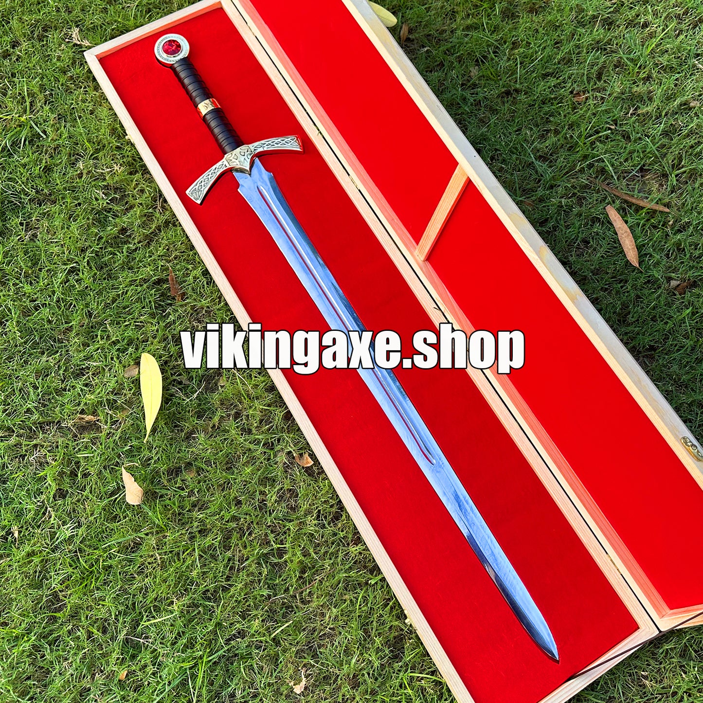 Goldryn Sword Custom Handmade Viking Sword Brass Guard And Pommel With Wooden Box