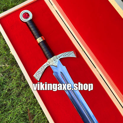 Goldryn Sword Custom Handmade Viking Sword Brass Guard And Pommel With Wooden Box