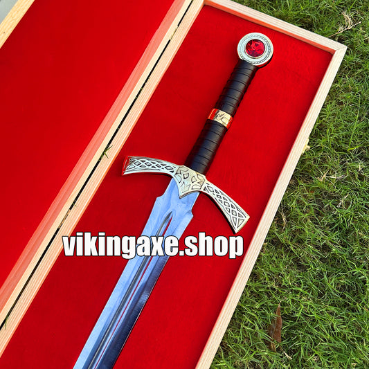 Goldryn Sword Custom Handmade Viking Sword Brass Guard And Pommel With Wooden Box