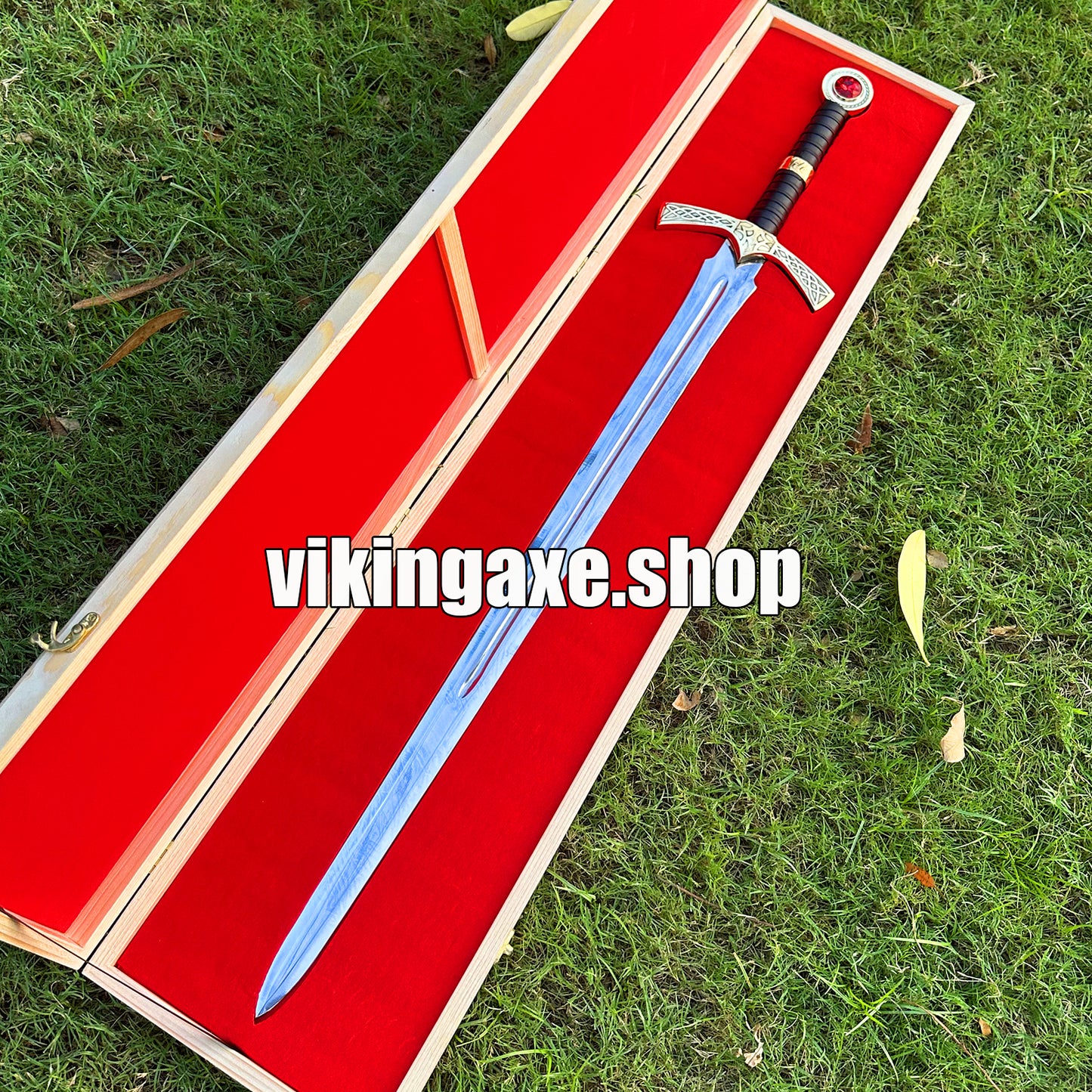 Goldryn Sword Custom Handmade Viking Sword Brass Guard And Pommel With Wooden Box