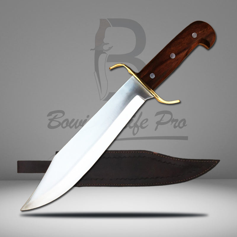 Classic Bowie Knife Pro Full Tang Stainless Steel Blade Brass Guard Rose Wood Handle With Knife Sheath VK-218