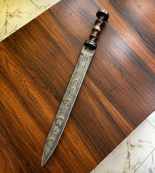 Handmade Damascus Steel Gladius Sword – Medieval Style Blade With Leather sheath