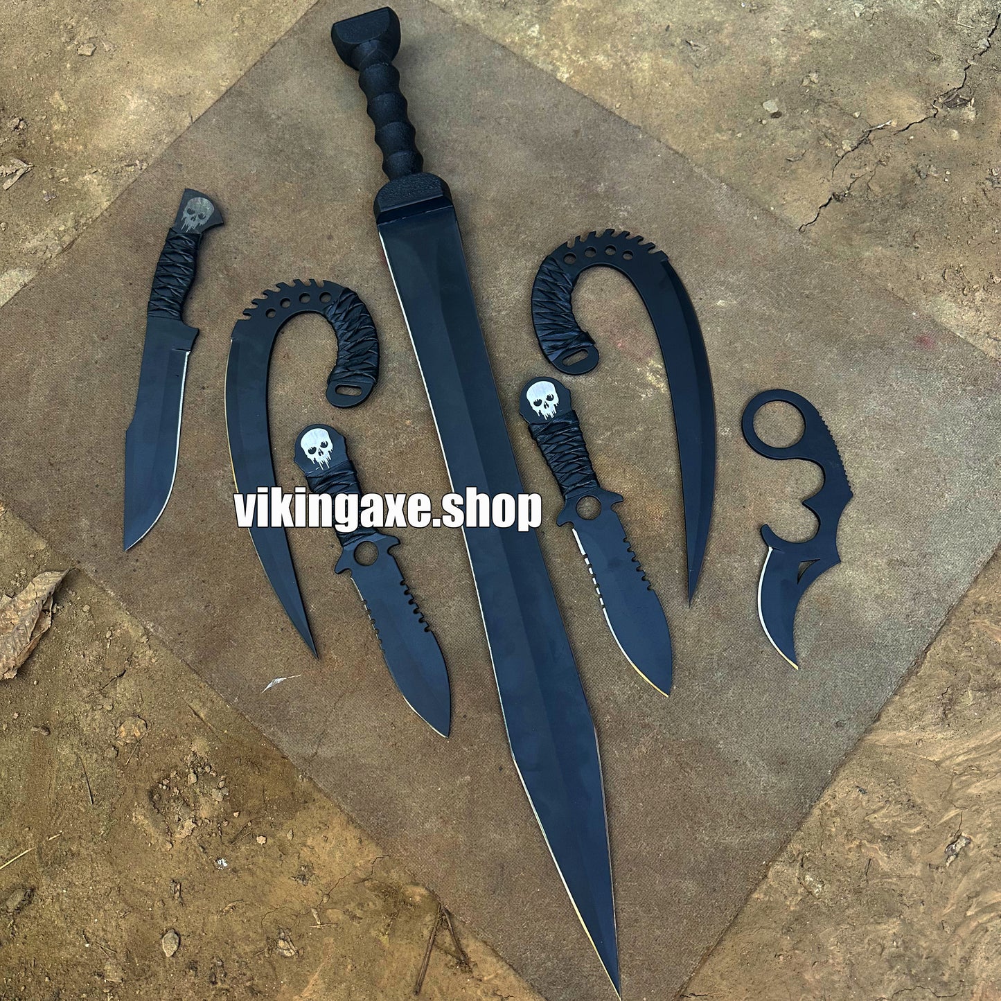 Custom Order 6 Pieces Sword And Knives Kit With Leather Sheath