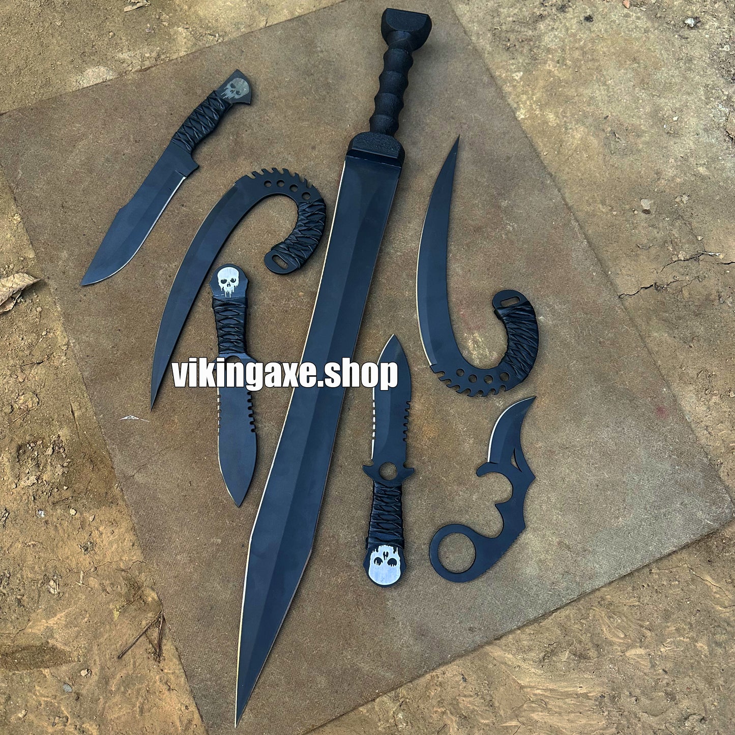 Custom Order 6 Pieces Sword And Knives Kit With Leather Sheath