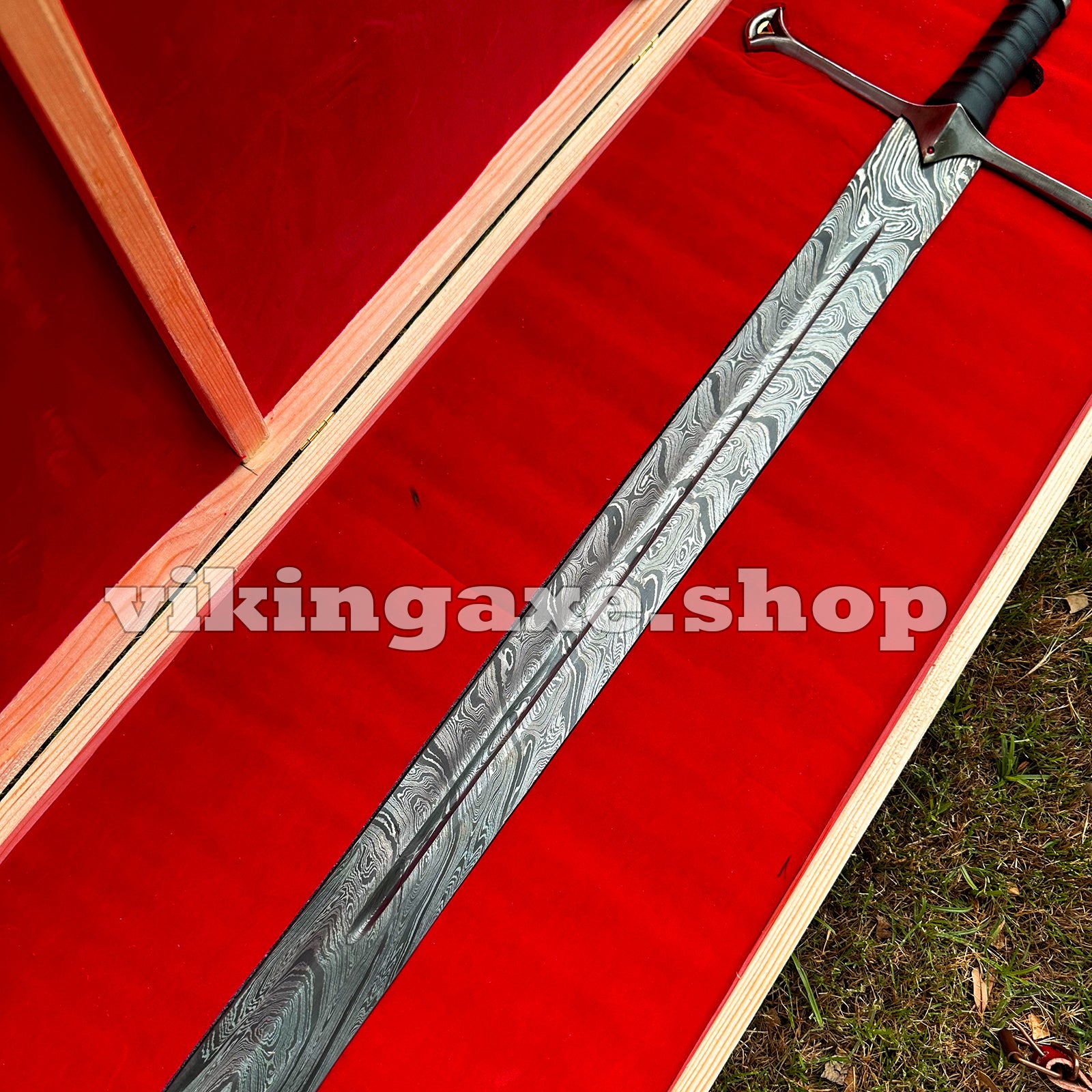 Anduril Narsil Sword Viking Sword Damascus Steel Blade Lord Of The Rings Sword With Wooden Box