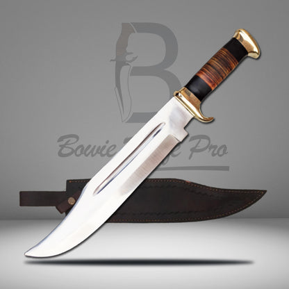 Crocodile Dundee Bowie Knife Sharped Blade Brass Pommel And Guard | Leather And Bull Horn Handle With Knife Sheath VK-223