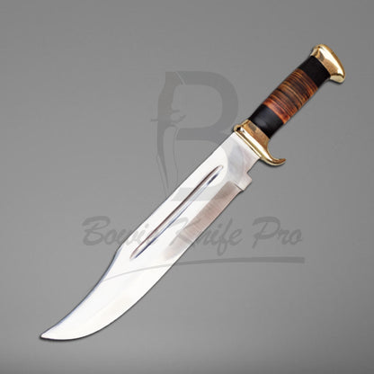 Crocodile Dundee Bowie Knife Sharped Blade Brass Pommel And Guard | Leather And Bull Horn Handle With Knife Sheath VK-223