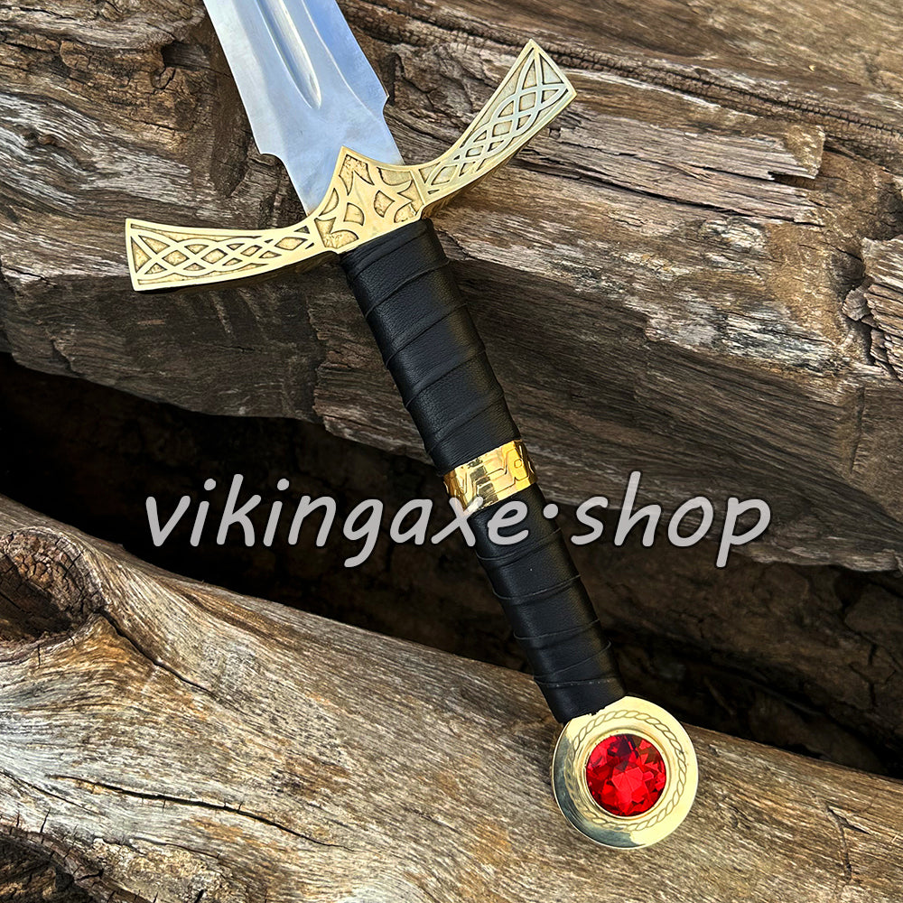 Goldryn Sword Custom Handmade Viking Sword Brass Guard And Pommel With Leather Sheath