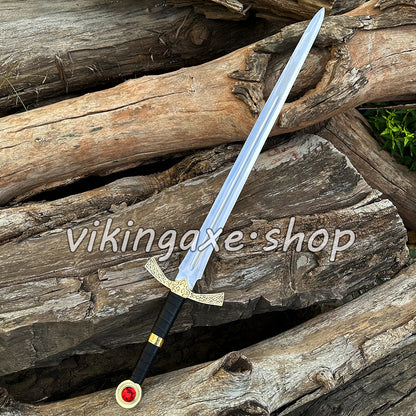 Goldryn Sword Custom Handmade Viking Sword Brass Guard And Pommel With Leather Sheath