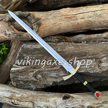 Goldryn Sword Custom Handmade Viking Sword Brass Guard And Pommel With Leather Sheath