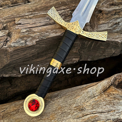 Goldryn Sword Custom Handmade Viking Sword Brass Guard And Pommel With Leather Sheath