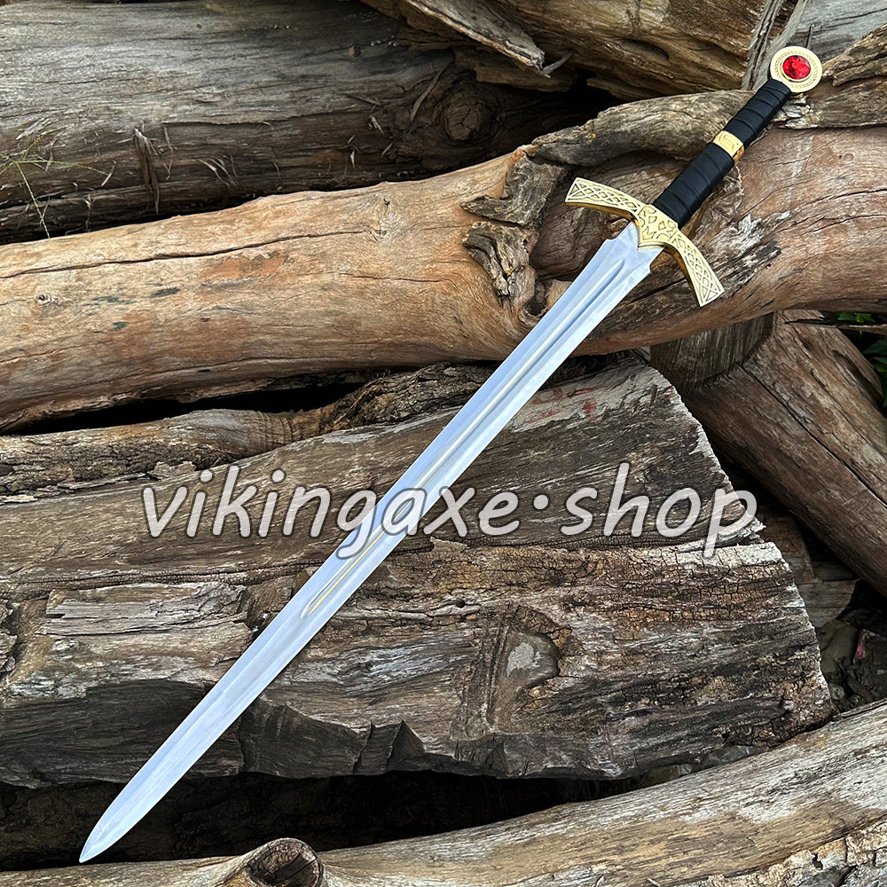 Goldryn Sword Custom Handmade Viking Sword Brass Guard And Pommel With Leather Sheath