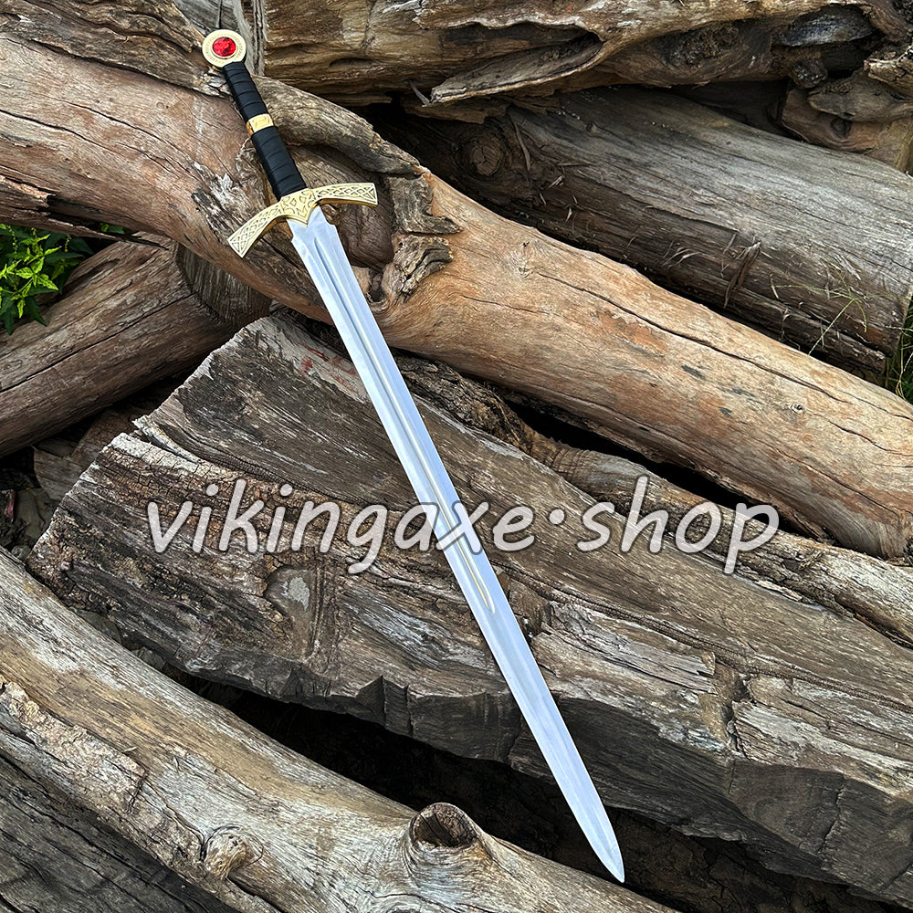 Goldryn Sword Custom Handmade Viking Sword Brass Guard And Pommel With Leather Sheath