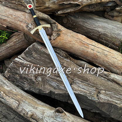 Goldryn Sword Custom Handmade Viking Sword Brass Guard And Pommel With Leather Sheath