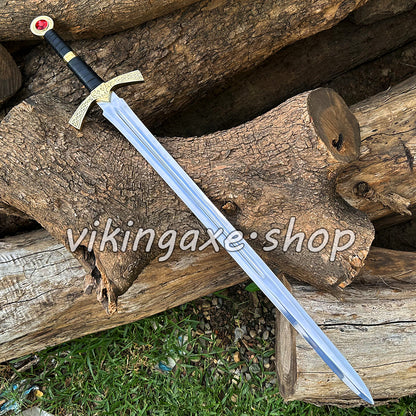 Goldryn Sword Custom Handmade Viking Sword Brass Guard And Pommel With Leather Sheath