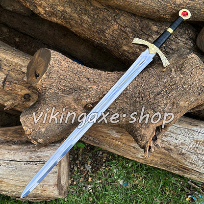 Goldryn Sword Custom Handmade Viking Sword Brass Guard And Pommel With Leather Sheath