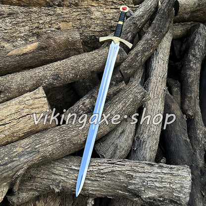 Goldryn Sword Custom Handmade Viking Sword Brass Guard And Pommel With Leather Sheath