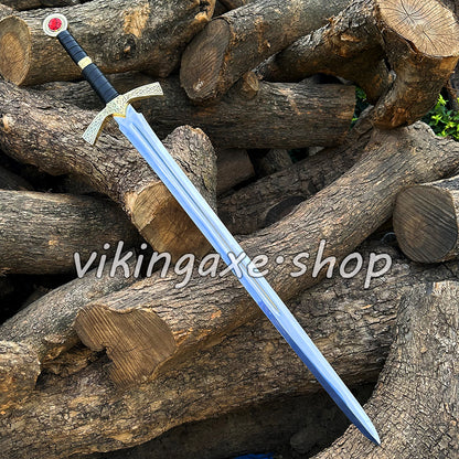 Goldryn Sword Custom Handmade Viking Sword Brass Guard And Pommel With Leather Sheath