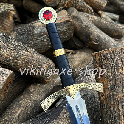 Goldryn Sword Custom Handmade Viking Sword Brass Guard And Pommel With Leather Sheath