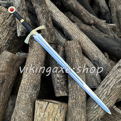 Goldryn Sword Custom Handmade Viking Sword Brass Guard And Pommel With Leather Sheath