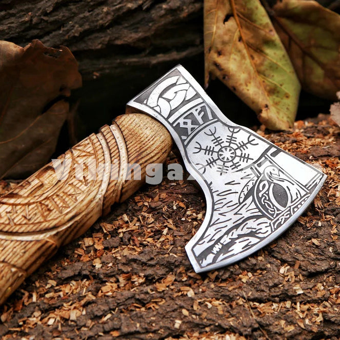 New Big Damascus Steel Hand Forged Viking Wood Cutter Axe