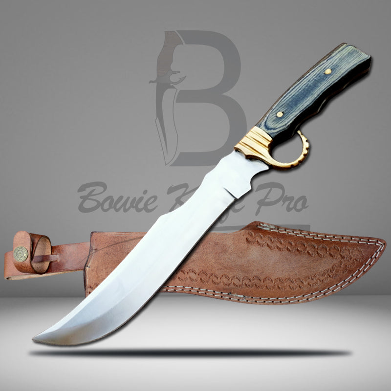 Custom Hunting Knife Stainless Steel Blade Finger Hole Brass Guard Wood Handle With Knife Sheath VK-212