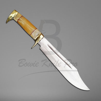 Bowie Knife Pro Steel Blade Bone Handle Brass Guard And Pommel With Knife Sheath VK-215