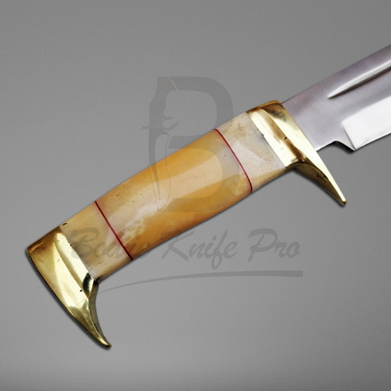 Bowie Knife Pro Steel Blade Bone Handle Brass Guard And Pommel With Knife Sheath VK-215