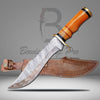 Damascus Knife Bowie Knife Brass Guard And Pommel Color Bone Handle With Knife Sheath VK-207